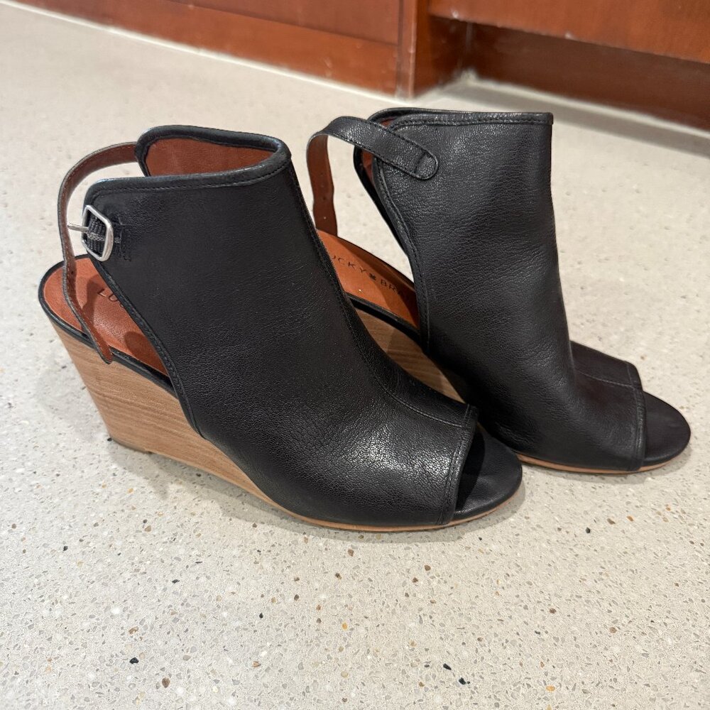 Lucky Brand Risza Wedge Sandals Open Toe Slingback Size 8.5